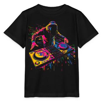 Dj Disc Jockey Plattenspieler Pop Art - Stanley/Stella Kinder T-Shirt MINI CREATOR  - Schwarz - Vorne - Mikhail (115cm)