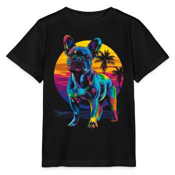 Bouledogue français Frenchie chien plage Bain de soleil - T-shirt bio MINI CREATOR Stanley/Stella Enfant - noir - Devant - Mikhail (115cm)