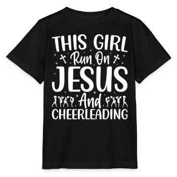 Girl running on Jesus and cheerleading cheerlea - Stanley/Stella MINI CREATOR Kids’ T-Shirt - black - Front - Mikhail (115cm)