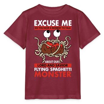 Fliegendes Spaghettimonster FSM - Stanley/Stella Kinder T-Shirt MINI CREATOR  - Burgunderrot - Vorne - Kain (125cm)