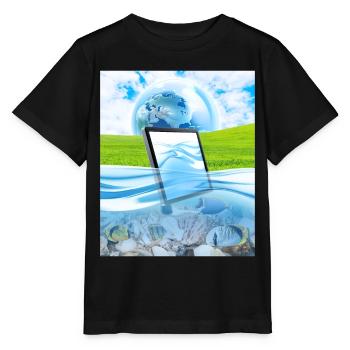 Frutiger Aero Aesthetic Tech Wasserfische Monitor - Stanley/Stella Kinder T-Shirt MINI CREATOR  - Schwarz - Vorne - Mikhail (115cm)