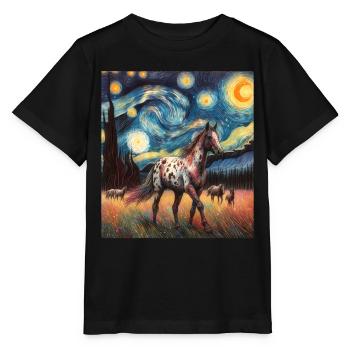 Appaloosa Pferd Sternennacht Gemälde - Stanley/Stella Kinder T-Shirt MINI CREATOR  - Schwarz - Vorne - Mikhail (115cm)