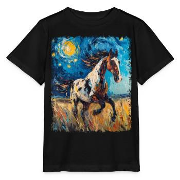 Appaloosa Pferd Sternennacht Gemälde - Stanley/Stella Kinder T-Shirt MINI CREATOR  - Schwarz - Vorne - Mikhail (115cm)