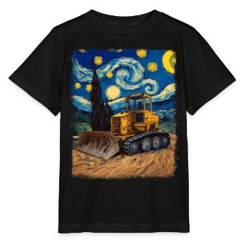 Bulldozer Bauwagen HEO Sternennacht Malerei - Stanley/Stella Kinder T-Shirt MINI CREATOR  - Schwarz - Vorne - Mikhail (115cm)