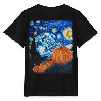 Kürbis-Sternschnuppen-Malerei - Stanley/Stella Kinder T-Shirt MINI CREATOR  - Schwarz - Vorne - Mikhail (115cm)