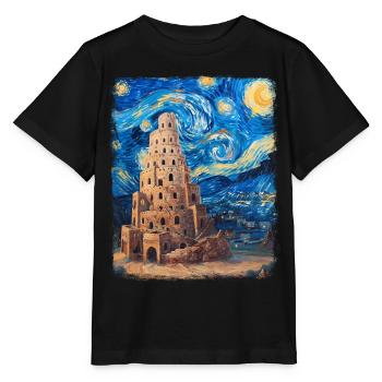 Turm von Babel Bibel Renaissance Sternennacht Gemä - Stanley/Stella Kinder T-Shirt MINI CREATOR  - Schwarz - Vorne - Mikhail (115cm)