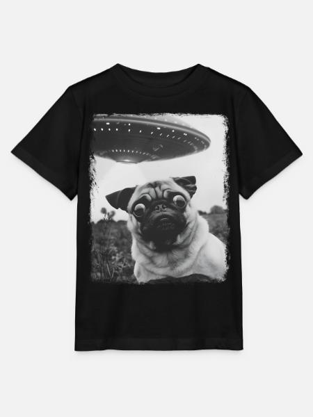 Mops Hund UFO Alien Außerirdischer Selfie - Stanley/Stella Kinder T-Shirt MINI CREATOR  - Schwarz