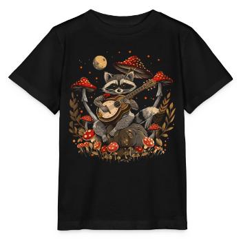 Cottagecore Ästhetische Racoon Spielen Gitarre Pil - Stanley/Stella Kinder T-Shirt MINI CREATOR  - Schwarz - Vorne - Mikhail (115cm)