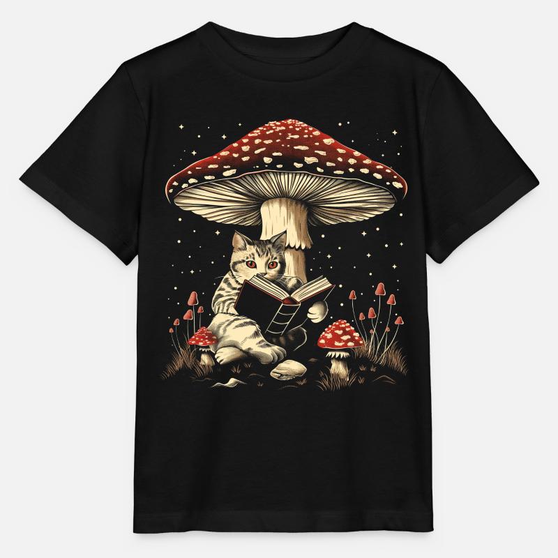 Cottagecore Ästhetische Katze Lesebuch Pilz Witchy - Stanley/Stella Kinder T-Shirt MINI CREATOR  - Schwarz