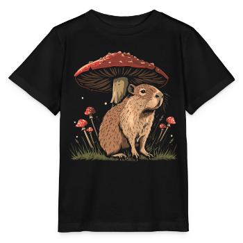 Cottagecore Aesthetic Capybara Mushroom Vintage Gobli - Stanley/Stella MINI CREATOR Kids’ T-Shirt - black - Front - Mikhail (115cm)