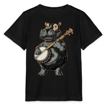 Hippo Hippopotamus Bluegrass Banjo Spieler - Stanley/Stella Kinder T-Shirt MINI CREATOR  - Schwarz - Vorne - Mikhail (115cm)