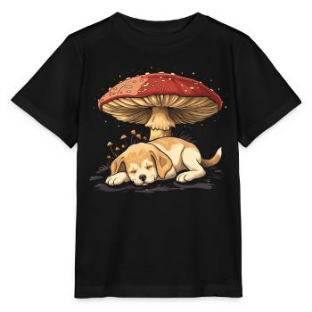 Cottagecore Aesthetic Sleeping Dog Mushroom Witchy - Stanley/Stella MINI CREATOR Kids’ T-Shirt - black - Front - Mikhail (115cm)