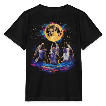 Dolphin Ocean Animal Howling Moon - Stanley/Stella MINI CREATOR Kids’ T-Shirt - black - Front - Mikhail (115cm)