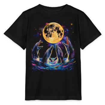 Dolphin Ocean Animal Howling Moon - Stanley/Stella MINI CREATOR Kids’ T-Shirt - black - Front - Mikhail (115cm)