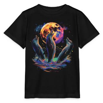Dolphin Ocean Animal Howling Moon - Stanley/Stella MINI CREATOR Kids’ T-Shirt - black - Front - Mikhail (115cm)
