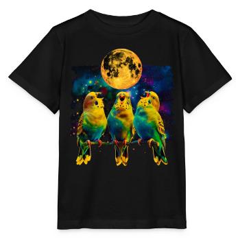 Budgie Budgie Parrot Howling Moon - Stanley/Stella MINI CREATOR Kids’ T-Shirt - black - Front - Mikhail (115cm)