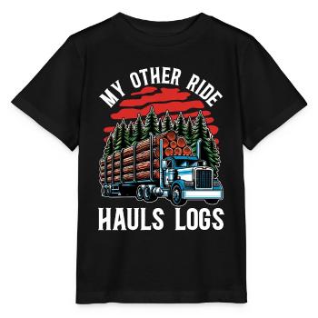 Logging My Other Ride Hauls Logs Arborist Logger - Stanley/Stella MINI CREATOR Kids’ T-Shirt - black - Front - Mikhail (115cm)