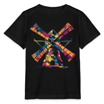 Moulin à vent Énergie éolienne Turbine Popart - T-shirt bio MINI CREATOR Stanley/Stella Enfant - noir - Devant - Mikhail (115cm)