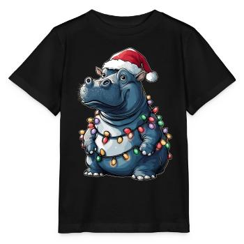 Hippo Hippopotamus Weihnachtsmütze Xmas - Stanley/Stella Kinder T-Shirt MINI CREATOR  - Schwarz - Vorne - Mikhail (115cm)