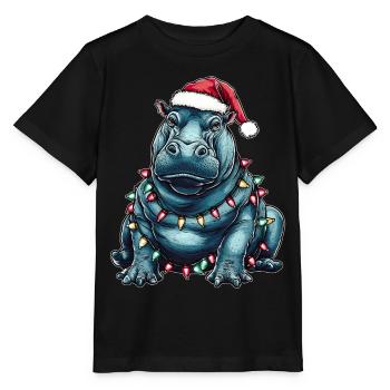 Hippo Hippopotamus Weihnachtsmütze Xmas - Stanley/Stella Kinder T-Shirt MINI CREATOR  - Schwarz - Vorne - Mikhail (115cm)