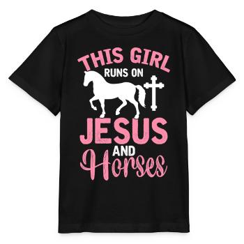 Fille de cheval chrétienne Cette fille court sur Jésus et - T-shirt bio MINI CREATOR Stanley/Stella Enfant - noir - Devant - Mikhail (115cm)