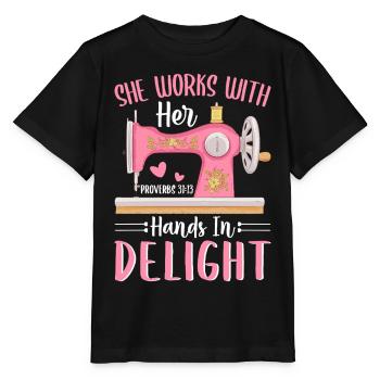 Machine à coudre Crochet Quilting Mains En Délice Graphique - T-shirt bio MINI CREATOR Stanley/Stella Enfant - noir - Devant - Mikhail (115cm)
