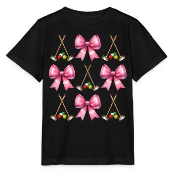 Coquette Bow Croquet Racket Ball Pink Bow - Stanley/Stella MINI CREATOR Kids’ T-Shirt - black - Front - Mikhail (115cm)