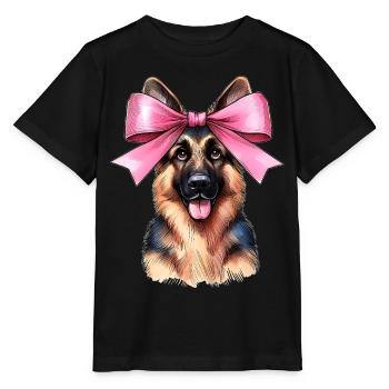 Coquette noeud berger allemand maman ruban rose - T-shirt bio MINI CREATOR Stanley/Stella Enfant - noir - Devant - Mikhail (115cm)