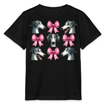 Coquette noeud lévrier chien maman ruban rose - T-shirt bio MINI CREATOR Stanley/Stella Enfant - noir - Devant - Mikhail (115cm)