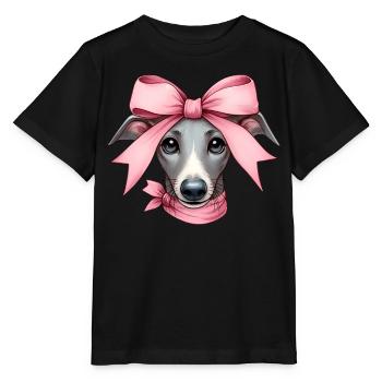 Coquette noeud lévrier chien maman ruban rose - T-shirt bio MINI CREATOR Stanley/Stella Enfant - noir - Devant - Mikhail (115cm)