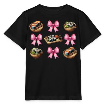 Coquette noeud sushi cuisine japonaise ruban rose - T-shirt bio MINI CREATOR Stanley/Stella Enfant - noir - Devant - Mikhail (115cm)