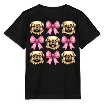 Coquette noeud pékinois chien maman ruban rose - T-shirt bio MINI CREATOR Stanley/Stella Enfant - noir - Devant - Mikhail (115cm)
