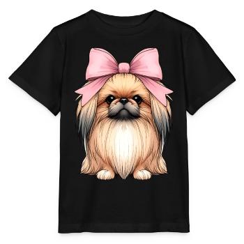 Coquette noeud pékinois chien maman ruban rose - T-shirt bio MINI CREATOR Stanley/Stella Enfant - noir - Devant - Mikhail (115cm)