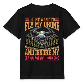 Passionné de drones, je veux juste voler opérateur de drone - T-shirt bio MINI CREATOR Stanley/Stella Enfant - noir - Devant - Mikhail (115cm)