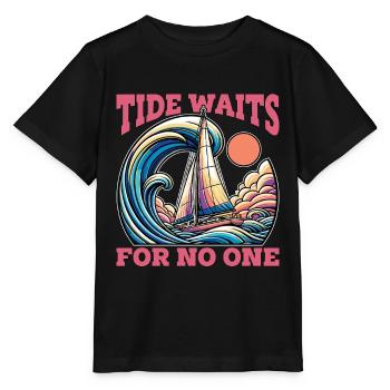 Sailing Tide Waits For No One Sailing Boat Lover - Stanley/Stella MINI CREATOR Kids’ T-Shirt - black - Front - Mikhail (115cm)