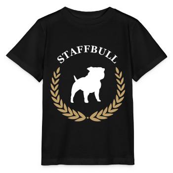 Süßer Staffordshire Bullterrier Hundezucht - Stanley/Stella Kinder T-Shirt MINI CREATOR  - Schwarz - Vorne - Mikhail (115cm)