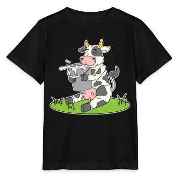 Lustige Kuh mit einem Eimer Milch süße Kuh Kühe - Stanley/Stella Kinder T-Shirt MINI CREATOR  - Schwarz - Vorne - Mikhail (115cm)