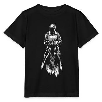 Ausdauerreiten Distanzreiten Pferdesport - Stanley/Stella Kinder T-Shirt MINI CREATOR  - Schwarz - Vorne - Mikhail (115cm)