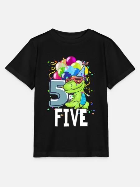 Piąte urodziny 5-letni chłopiec Dinozaur TRex Prezent - Stanley/Stella T-shirt MINI CREATOR til børn - sort