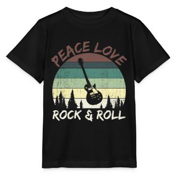 Peace Love Rock And Roll Guitar Retro - Stanley/Stella Kinder T-Shirt MINI CREATOR  - Schwarz - Vorne - Mikhail (115cm)
