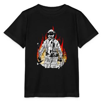 Pompier flammes pompiers volontaires - T-shirt bio MINI CREATOR Stanley/Stella Enfant - noir - Devant - Mikhail (115cm)