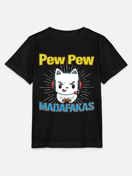 Pew Pew Funny Cat - Stanley/Stella Kinder T-Shirt MINI CREATOR - Schwarz