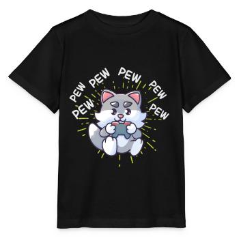 Console de jeu de jeux vidéo Pew Pew Gaming Cat - T-shirt bio MINI CREATOR Stanley/Stella Enfant - noir - Devant - Mikhail (115cm)