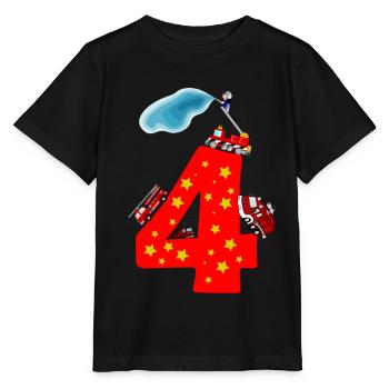 4th Birthday 4 Years Fire Brigade Car Gift - Stanley/Stella MINI CREATOR Kids’ T-Shirt - black - Front - Mikhail (115cm)