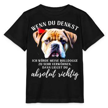 BULLDOGGE VERWÖHNEN Bulldog Bulldogge Bulldoggen - Stanley/Stella Kinder T-Shirt MINI CREATOR  - Schwarz - Vorne - Mikhail (115cm)