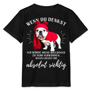 BULLDOGGE VERWÖHNEN Bulldog Bulldogge Bulldoggen - Stanley/Stella Kinder T-Shirt MINI CREATOR  - Schwarz - Vorne - Mikhail (115cm)