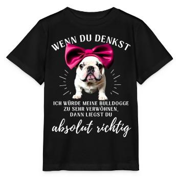 BULLDOGGE VERWÖHNEN Bulldog Bulldogge Bulldoggen - Stanley/Stella Kinder T-Shirt MINI CREATOR  - Schwarz - Vorne - Mikhail (115cm)