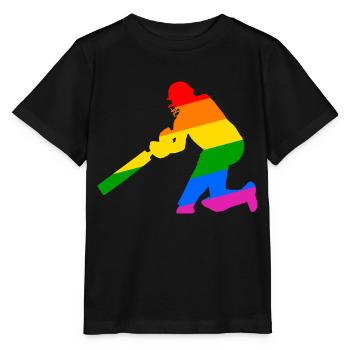 Cricket Spieler mit Regenbogen Geschenkidee - Stanley/Stella Kinder T-Shirt MINI CREATOR  - Schwarz - Vorne - Mikhail (115cm)
