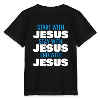 COMMENCEZ AVEC JÉSUS RESTEZ AVEC JÉSUS FIN AVEC JÉSUS - T-shirt bio MINI CREATOR Stanley/Stella Enfant - noir - Devant - Mikhail (115cm)