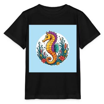 Hübsches dekoratives Seepferdchen - Stanley/Stella Kinder T-Shirt MINI CREATOR  - Schwarz - Vorne - Mikhail (115cm)